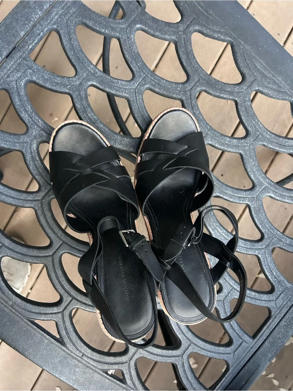 Black Espadrille Wedge Sandals - Women size 8.5 excellent condition